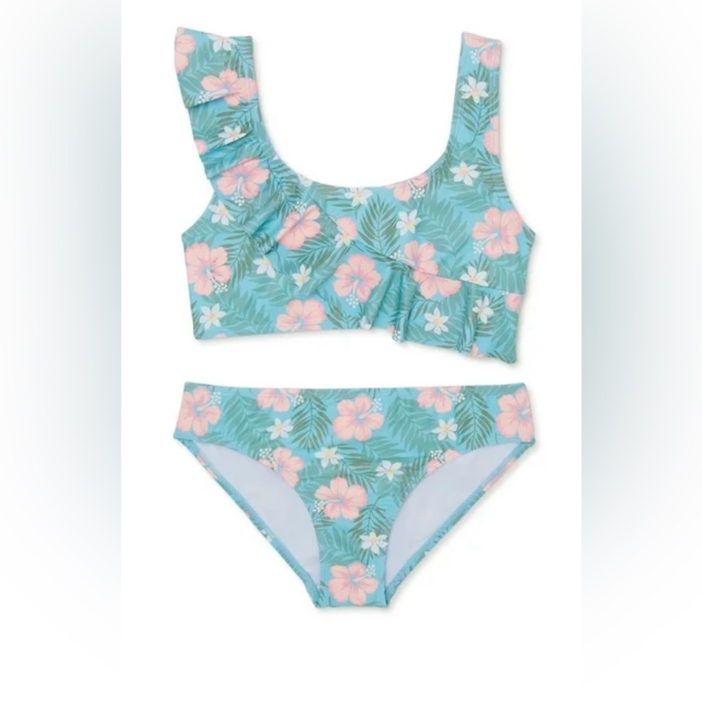 FREESTYLE NWOT Sz 6 Floral Kids Swim Set - Green and Pink